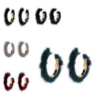 Boucles d'oreilles Pom Pom duveteux , alliage de zinc, avec Lapin brut, Plaqué de couleur d'or rose, pour femme, plus de couleurs à choisir, protéger l'environnement, sans nickel, plomb et cadmium, 13x80mm, Vendu par paire