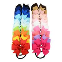 Ponytail Holder, Grosgrain Ribbon, with nylon elastic cord & Polyester, Bowknot, for children, more colors for choice, 80x80mm, 50mm, 10PCs/Lot, Sold By Lot