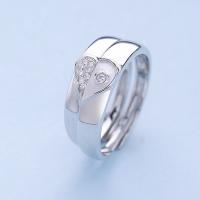 metal anillo de los pares, Plata ley 925 gruesa, con patrón de corazón & ajustable & micro arcilla de zirconia cúbica, libre de níquel, plomo & cadmio, 3.5mm,4.5mm, tamaño:12-14, Vendido por Par