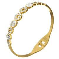 Stainless Steel Bangle with Rhinestone Clay Pave gold color plated for woman 8mm Inner Approx Sold By PC