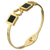 Bracelet en acier inoxydable, avec résine, Placage de couleur d'or, pour femme, 12mm, Diamètre intérieur:Environ 58x49mm, Vendu par PC