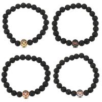 Lava Bracelet with Brass Skull plated Unisex & micro pave cubic zirconia 8mm Length Approx 7 Inch Sold By Lot