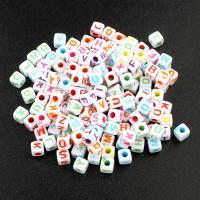 Alphabet Acryl Perlen, Würfel, gemischtes Muster & mit Brief Muster, 5mm, Bohrung:ca. 2mm, ca. 500PCs/Tasche, verkauft von Tasche