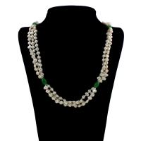 Naturliga sötvatten pärlband, Freshwater Pearl, med Grön Agat & Glass Seed Beads, mässing Karbinlås, Barock, för kvinna, vit, 5-7mm, Såld Per Ca 32 inch Strand
