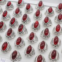 Tibetan Style Finger Ring, with Garnet, antique silver color plated, Unisex, lead & cadmium free, 24x34x25mm, US Ring Size:6-9, 50PCs/Box, Sold By Box