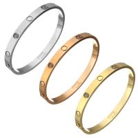Stainless Steel Bangle, plated, for woman & with rhinestone, more colors for choice, 6mm, Inner Diameter:Approx 61x51mm, Sold By PC