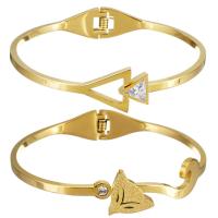 Bracelete de aço inoxidável, cromado de cor dourada, Vario tipos a sua escolha & para mulher & com strass & dobrado, vendido por PC