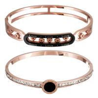 Stainless Steel Bangle, with Resin, word love, rose gold color plated, with roman number & for woman & with rhinestone, Sold By PC