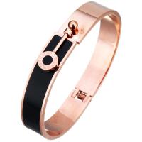 Bracelet en acier inoxydable, avec résine, Plaqué de couleur d'or rose, avec chiffre romain & pour femme, 10mm, Diamètre intérieur:Environ 58x48mm, Vendu par PC