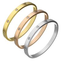 Stainless Steel Bangle, plated, Unisex & with rhinestone, more colors for choice, 6mm, Inner Diameter:Approx 59x50mm, Sold By PC