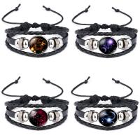Fashion Time Gem Bracelet, PU Leather, with Cowhide & Non Magnetic Hematite & Glass, plated, time gem jewelry & Unisex & adjustable & different designs for choice & 3-strand, 18mm, Sold Per 7-10 Inch Strand