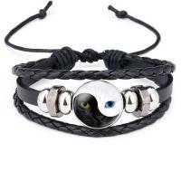 Fashion Time Gem Bracelet, PU Leather, with Cowhide & Non Magnetic Hematite & Glass, plated, time gem jewelry & Unisex & adjustable & 3-strand, 18mm, Sold Per 7-10 Inch Strand