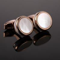 Cufflinks Brass with White Shell Flat Round rose gold color plated nickel lead & cadmium free 18mm Sold By Pair