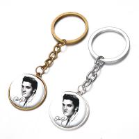 Fashion Time Gem Keychain Key Ring Zinc Alloy with iron ring & Glass Flat Round plated time gem jewelry & Unisex & decal lead & cadmium free 28mm Sold By PC