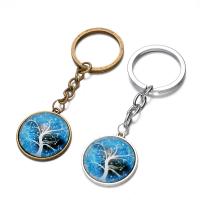 Fashion Time Gem Keychain Key Ring Zinc Alloy with iron ring & Glass Flat Round plated tree of life design & time gem jewelry & Unisex & decal lead & cadmium free 28mm Sold By PC