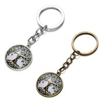 Fashion Time Gem Keychain Key Ring, Tibetan Style, with iron ring & Glass, Flat Round, plated, tree of life design & time gem jewelry & Unisex & decal, more colors for choice, lead & cadmium free, 28mm, Sold By PC