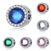Zinc Alloy European Beads with Crystal Flat Round platinum color plated without troll & faceted & with rhinestone lead & cadmium free 10-15mm Approx 4-4.5mm Sold By Bag