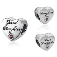 Zinc Alloy European Beads Heart platinum color plated & without troll & enamel & with rhinestone lead & cadmium free 10-15mm Approx 4-4.5mm Sold By Bag