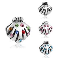 Tibetan Style European Beads, Shell, antique silver color plated, without troll & with rhinestone, more colors for choice, lead & cadmium free, 12x12mm, Hole:Approx 4-4.5mm, 20PCs/Bag, Sold By Bag