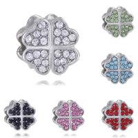 Tibetan Style European Beads, Four Leaf Clover, platinum color plated, without troll & with rhinestone, more colors for choice, lead & cadmium free, 12x12mm, Hole:Approx 4-4.5mm, 20PCs/Bag, Sold By Bag