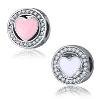 Zinc Alloy European Beads Flat Round platinum color plated without troll & enamel & with rhinestone lead & cadmium free 10-15mm Approx 4-4.5mm Sold By Bag