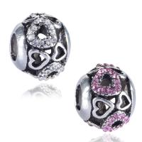 Zinc Alloy European Beads Drum antique silver color plated without troll & with rhinestone lead & cadmium free 10-15mm Approx 4-4.5mm Sold By Bag