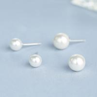 Brass Stud Earring, with Shell Pearl, Round, thick 925 sterling silver plated, different size for choice & for woman, nickel, lead & cadmium free, Sold By Pair