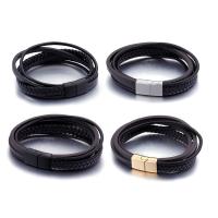 Men Bracelet Leather with Stainless Steel plated for man & multi-strand 13mm Sold Per Approx 8.5 Inch Strand