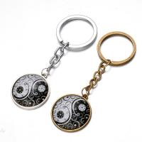 Fashion Time Gem Keychain Key Ring, Tibetan Style, with iron ring & Glass, Flat Round, plated, time gem jewelry & ying yang & Unisex & decal, more colors for choice, lead & cadmium free, 28mm, Sold By PC