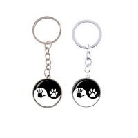Fashion Time Gem Keychain Key Ring Zinc Alloy with iron ring & Glass Flat Round plated time gem jewelry & ying yang & Unisex & decal lead & cadmium free 28mm Sold By PC