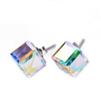 Crystal Earrings, 925 Sterling Silver, with Crystal, Cube, platinum plated, for woman & faceted, nickel, lead & cadmium free, 6mm, Sold By Pair