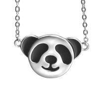 925 Sterling Silver Necklaces, with 2inch extender chain, Panda, platinum plated, oval chain & for woman & enamel, nickel, lead & cadmium free, 24x14mm, Sold Per Approx 18 Inch Strand