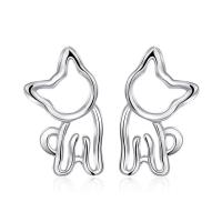 925 Sterling Silver Stud Earrings Cat platinum plated for woman & hollow nickel lead & cadmium free Sold By Pair