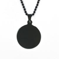Ожерелье из нержавеющей стали , нержавеющая сталь, Плоская круглая форма, черный покрытием, Мужская & мяч цепь, 30x30mm, Продан через Приблизительно 27.5 дюймовый Strand