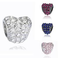 Zinc Alloy European Beads Heart platinum color plated without troll & with rhinestone lead & cadmium free Approx 4-4.5mm Sold By Bag