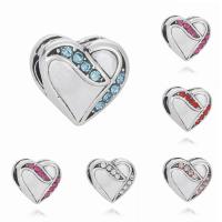 Tibetan Style European Beads, Heart, antique silver color plated, without troll & enamel & with rhinestone, more colors for choice, lead & cadmium free, 10mm, Hole:Approx 4-4.5mm, 20PCs/Bag, Sold By Bag
