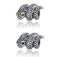 Tibetan Style European Beads, Snake, antique silver color plated, without troll & with rhinestone, more colors for choice, lead & cadmium free, 8-12mm, Hole:Approx 4-4.5mm, 20PCs/Bag, Sold By Bag