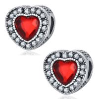Tibetan Style European Beads, Heart, antique silver color plated, without troll & with rhinestone, lead & cadmium free, 10-15mm, Hole:Approx 4-4.5mm, 20PCs/Bag, Sold By Bag
