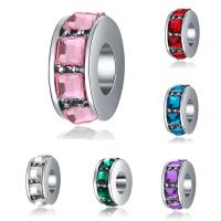 Zinc Alloy European Beads Rondelle antique silver color plated without troll & with rhinestone lead & cadmium free 6-12mm Approx 4-4.5mm Sold By Bag