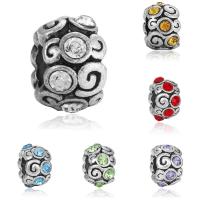 Tibetan Style European Beads, Rondelle, antique silver color plated, without troll & with rhinestone, more colors for choice, lead & cadmium free, 8-12mm, Hole:Approx 4-4.5mm, 20PCs/Bag, Sold By Bag