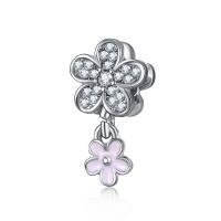 Tibetan Style European Beads, Flower, platinum color plated, without troll & enamel & with rhinestone, lead & cadmium free, 10-25mm, Hole:Approx 4-4.5mm, 20PCs/Bag, Sold By Bag