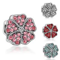 Zinc Alloy European Beads Flower antique silver color plated without troll & with rhinestone lead & cadmium free 10-12mm Approx 4-4.5mm Sold By Bag