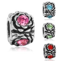 Tibetan Style European Beads, Flower, antique silver color plated, without troll & with rhinestone, more colors for choice, lead & cadmium free, 8-12mm, Hole:Approx 4-4.5mm, 20PCs/Bag, Sold By Bag