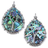 Brass Jewelry Pendants with White Shell & Abalone Shell Teardrop platinum color plated mosaic Approx Sold By PC