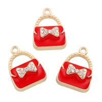 Tibetan Style Handbag Pendants, gold color plated, enamel & with rhinestone, red, lead & cadmium free, 17x24x7mm, Hole:Approx 2mm, 10PCs/Bag, Sold By Bag