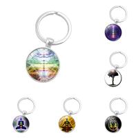 Fashion Time Gem Keychain Key Ring, Tibetan Style, with iron ring & Glass, Flat Round, silver color plated, time gem jewelry & Unisex & different designs for choice & decal, lead & cadmium free, 27x57mm, Sold By PC