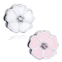 Zinc Alloy European Beads Flower platinum color plated without troll & enamel & with rhinestone lead & cadmium free Approx 4-4.5mm Sold By Bag