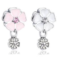 European Style Zinc Alloy Dangle Beads Flower platinum color plated without troll & enamel & with rhinestone lead & cadmium free Approx 4-4.5mm Sold By Bag