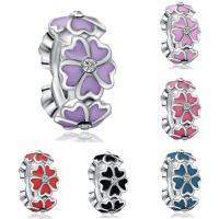 Tibetan Style European Beads, Flower, platinum color plated, without troll & enamel & with rhinestone, more colors for choice, lead & cadmium free, 6x13mm, Hole:Approx 4-4.5mm, 20PCs/Bag, Sold By Bag