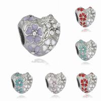 Tibetan Style European Beads, Heart, platinum color plated, without troll & enamel & with rhinestone, more colors for choice, lead & cadmium free, 12x12mm, Hole:Approx 4-4.5mm, 20PCs/Bag, Sold By Bag